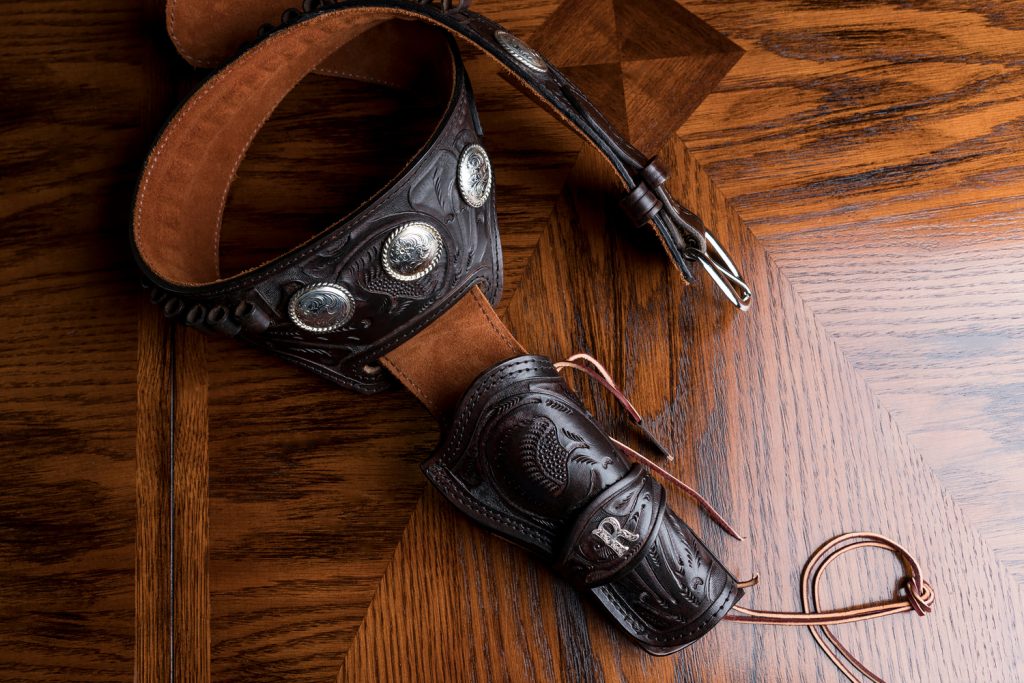 Kirkpatrick Leather Laredoan with conchos hand tooled in brown