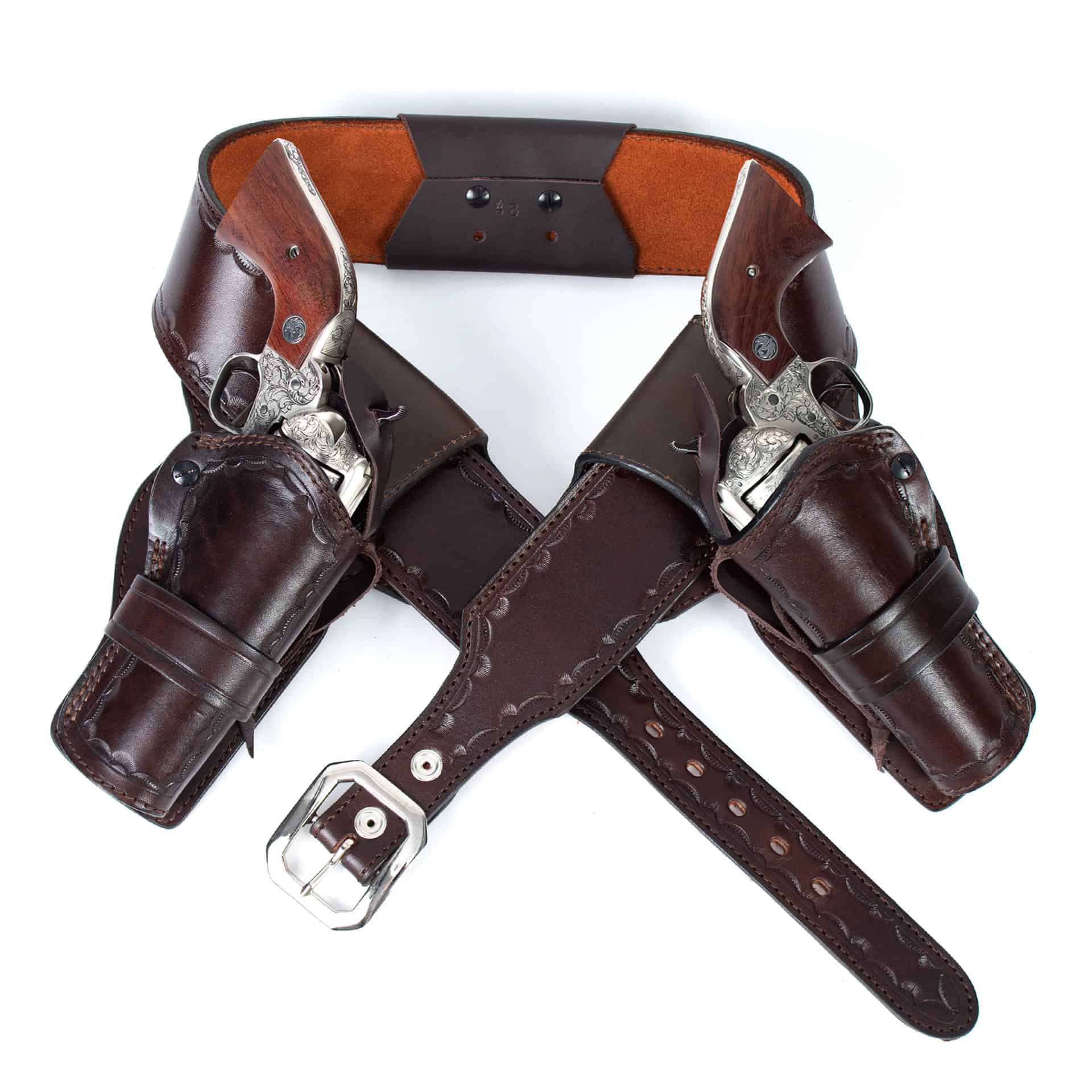 Gun Belt Leather Work Western Leather Double Holster Gun Belt Rig Revolver 