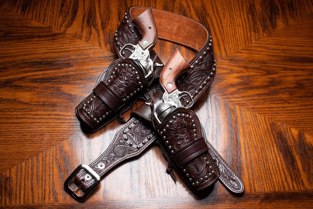 Kirkpatrick Leather LH05 western holster hand tolled with spots in brown