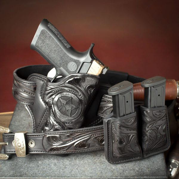 Black hand tooled P320 OWB holster
