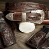 Hand tooled leather holster belt