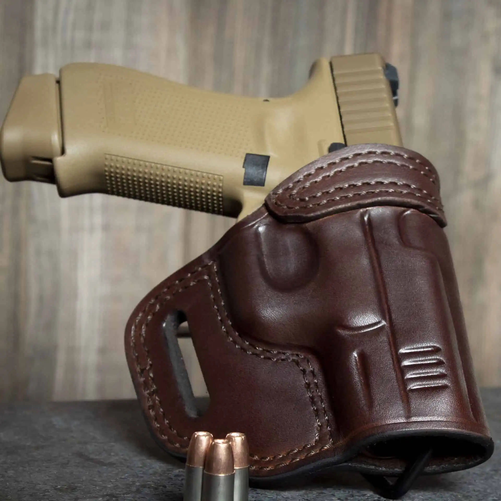 Quickship Glock 19 OWB Leather Holster - Texas Strong Side