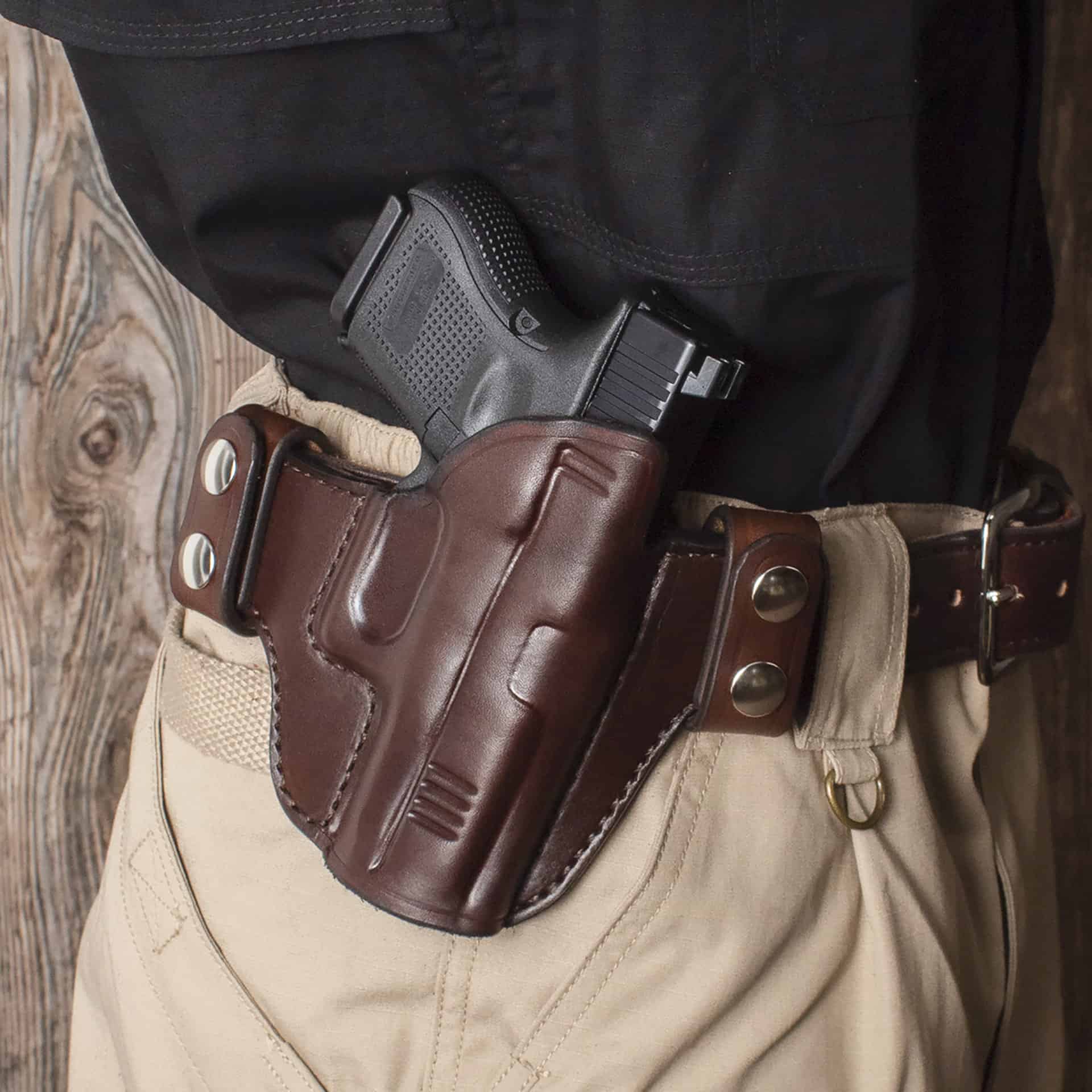 QuickShip Model TRC - Reserve Glock 26 OWB Holster - Glock 26, 27, 23 /  Right Hand / hand-dyed-brown, image size:1920x1920