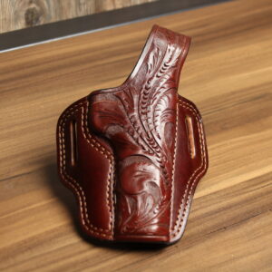 OVERSTOCK - Model 2000 Challenger OWB holster w/Level 2 retention strap for 5" 1911s, Brown, RH, hand-tooled finish, HAMMER DOWN CARRY