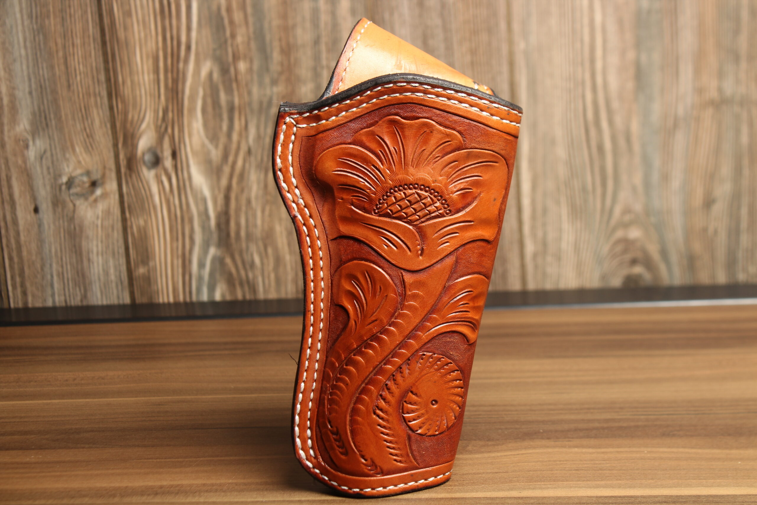 OVERSTOCK - Model IDJ holster for 6.5" Desert Eagle, Saddle tan, RH, Hand tooled finish, Blem/marked